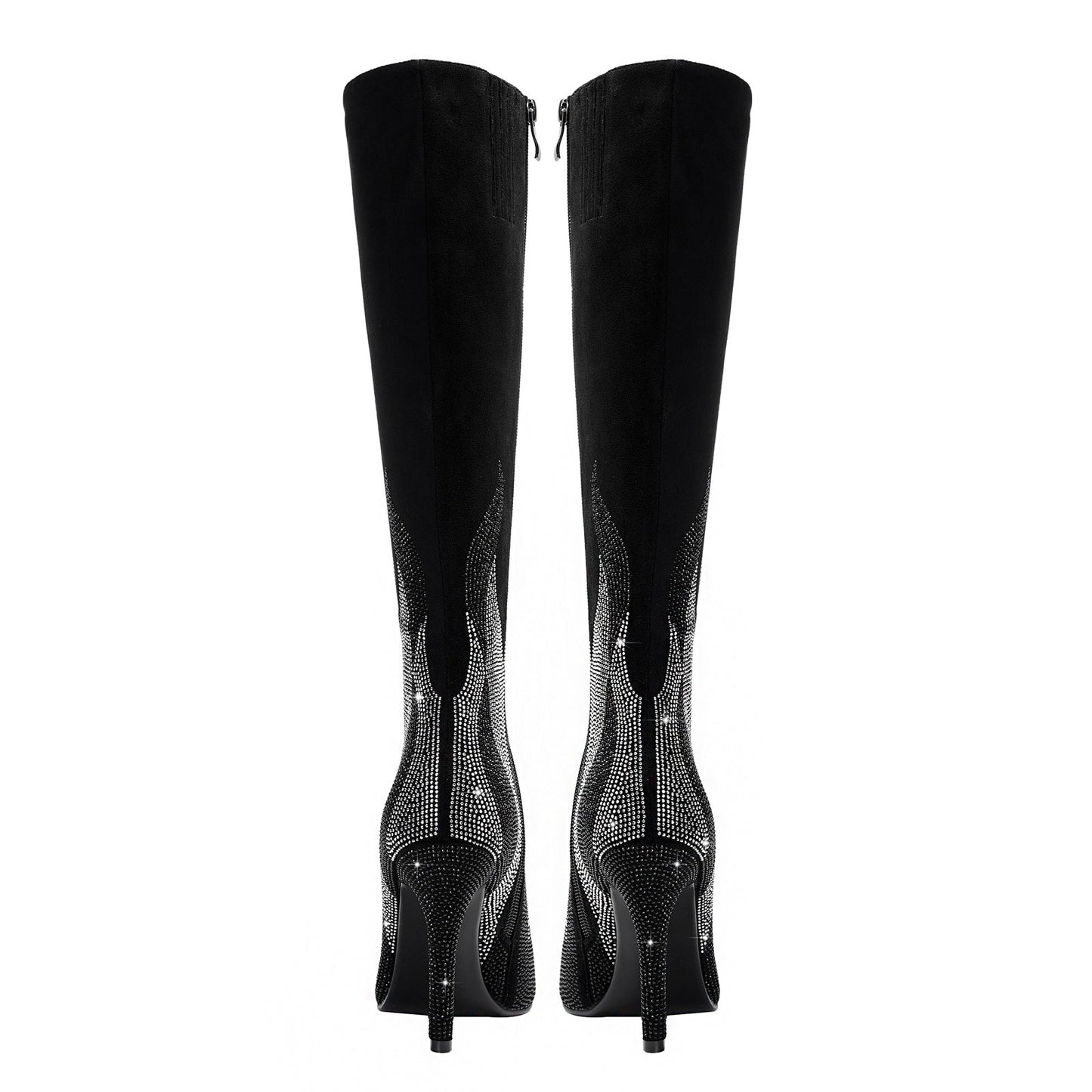 Black and Silver Flaming Hot Knee High Boots-4