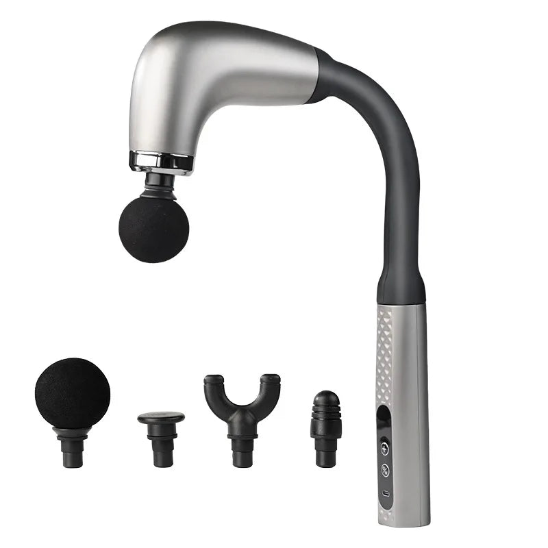 Smart Curved Hook Fascia Gun Electric Handheld Massage Hammer Silver-0