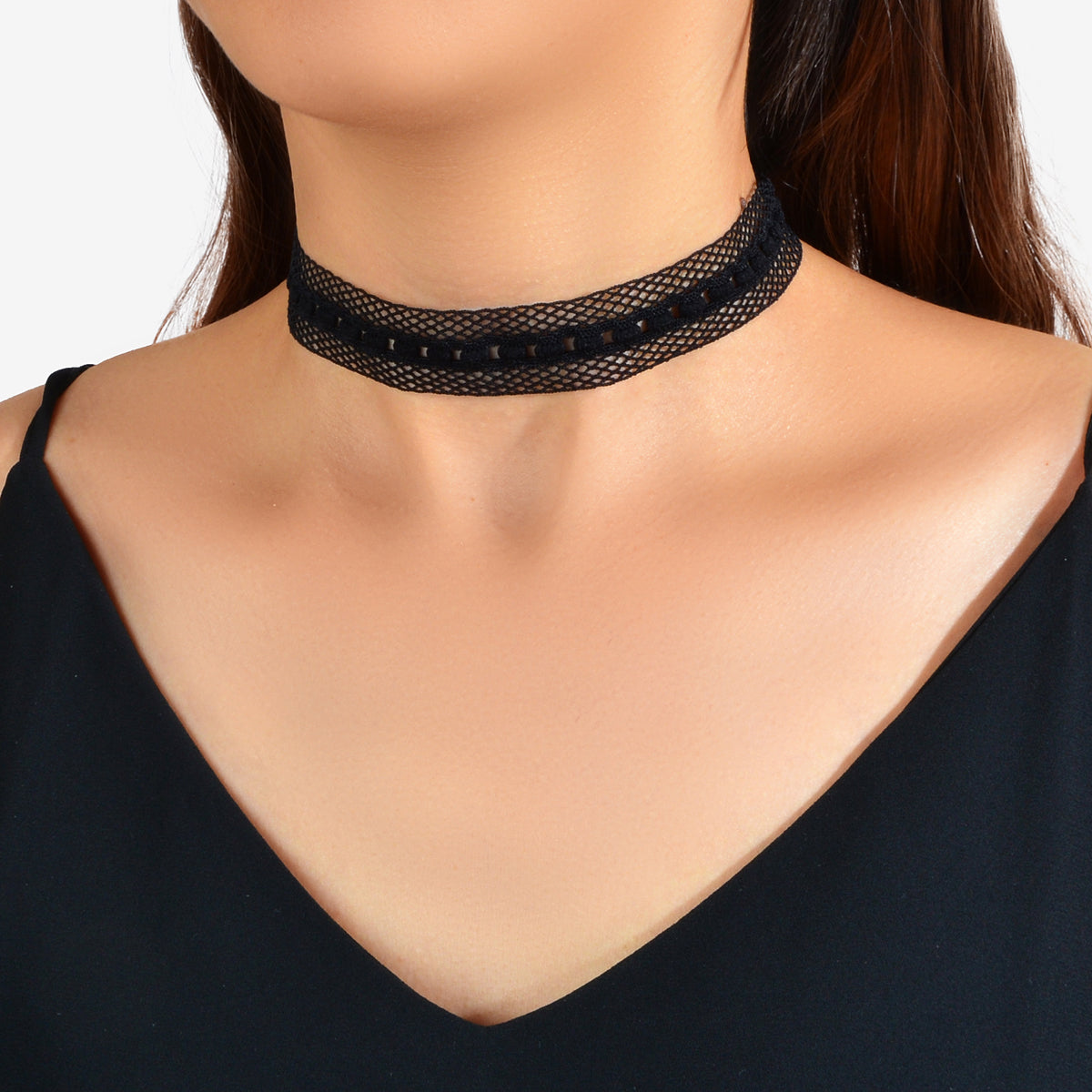 Retro Punk Style 90s Black Lace Geometric Tattoo Choker Necklace Grunge Collar-0