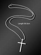Punk Rock Titanium Steel Silver Long Chain Cross Pendant Necklace for Men Party-1