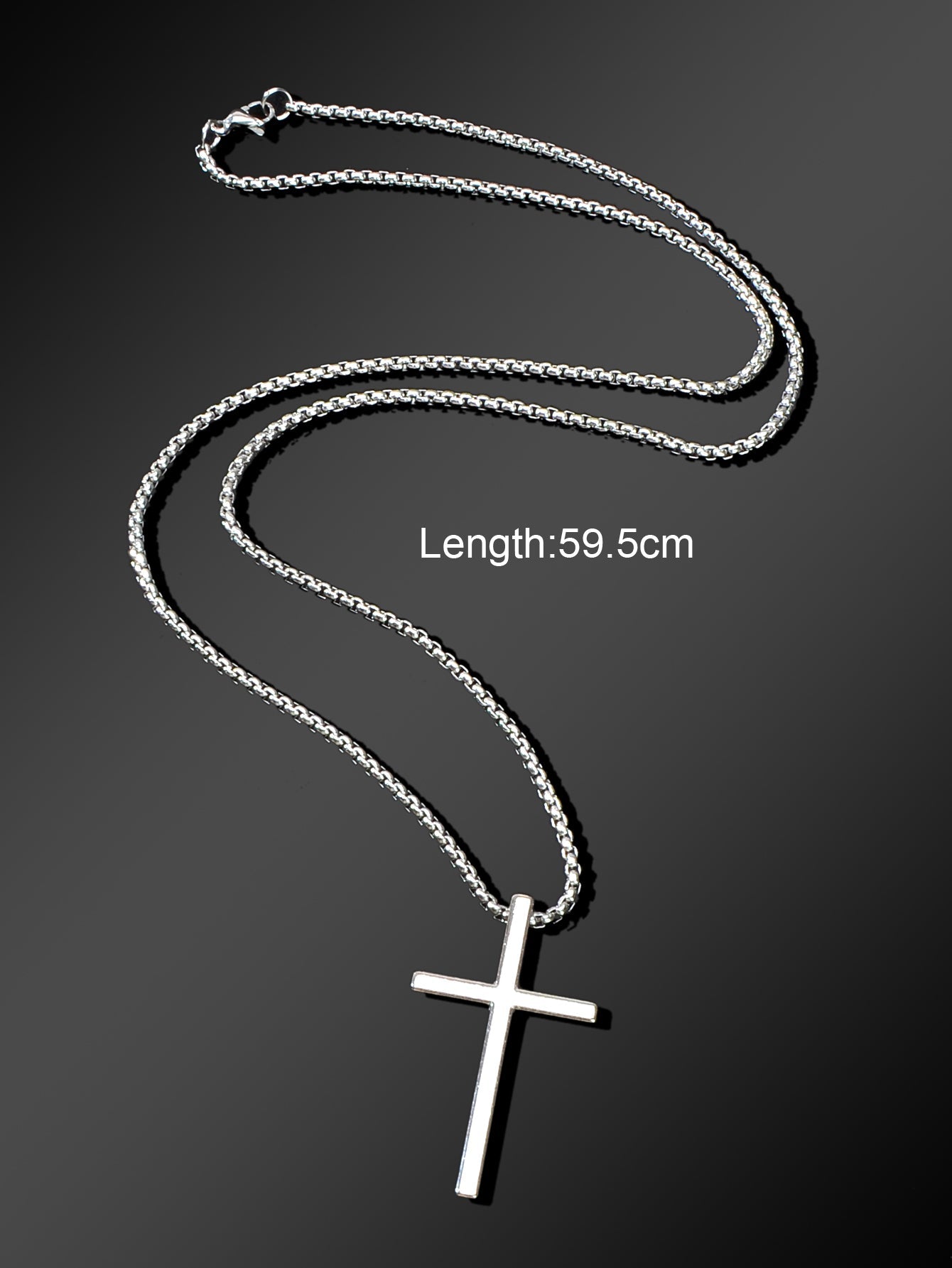Punk Rock Titanium Steel Silver Long Chain Cross Pendant Necklace for Men Party-1