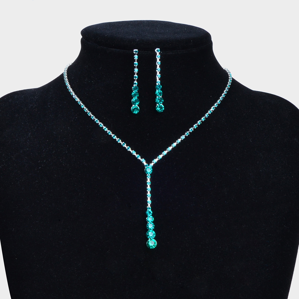 Long Drop Dangle Rhinestone Earrings Necklace Wedding Bridal Party Jewelry Set-1