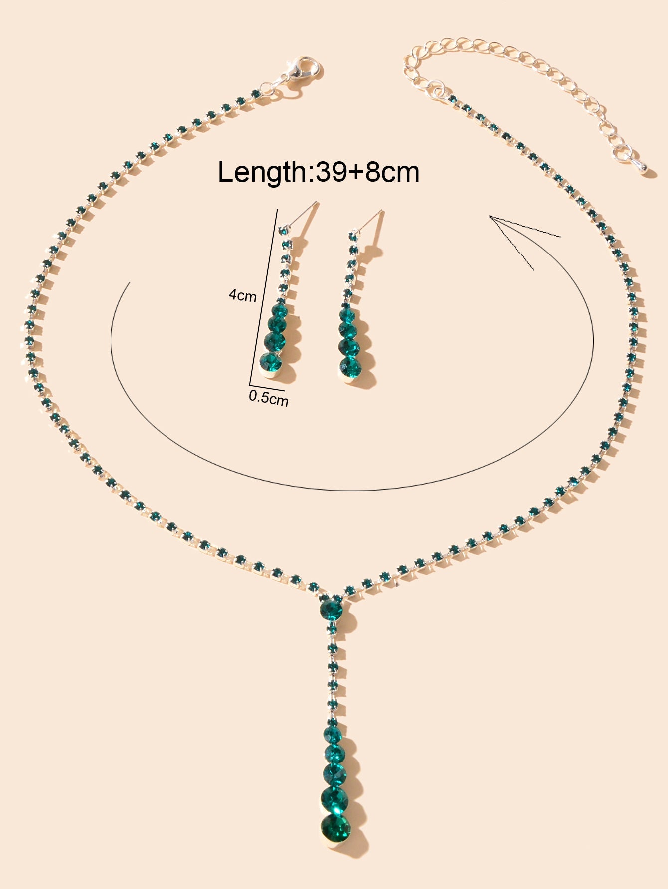 Long Drop Dangle Rhinestone Earrings Necklace Wedding Bridal Party Jewelry Set-2