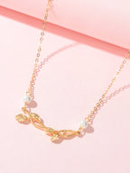 Designer Stylish Jewellery Gold Chain Pearl Decoration Gold Leaf Charm Necklace-2