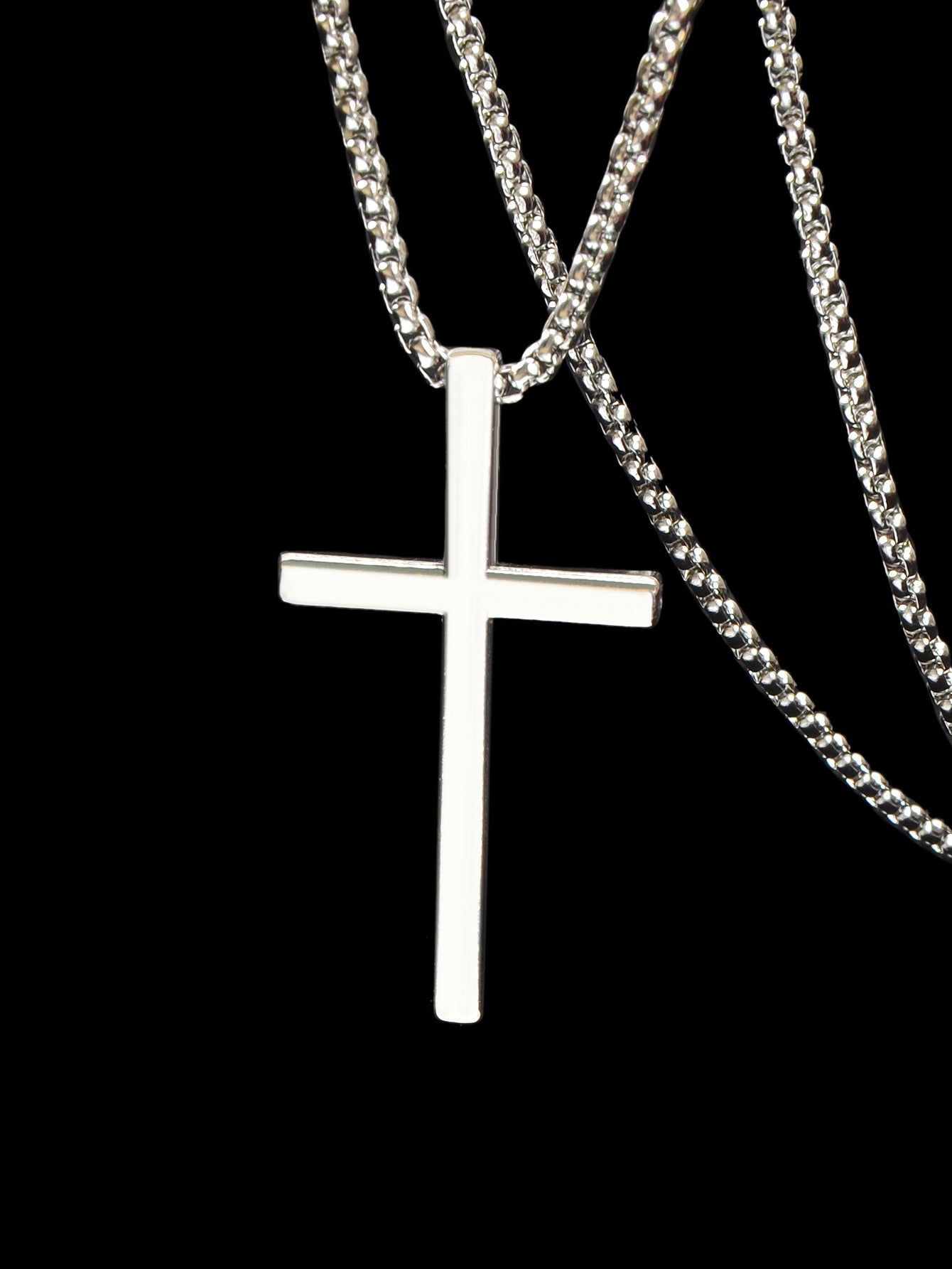 Punk Rock Titanium Steel Silver Long Chain Cross Pendant Necklace for Men Party-2