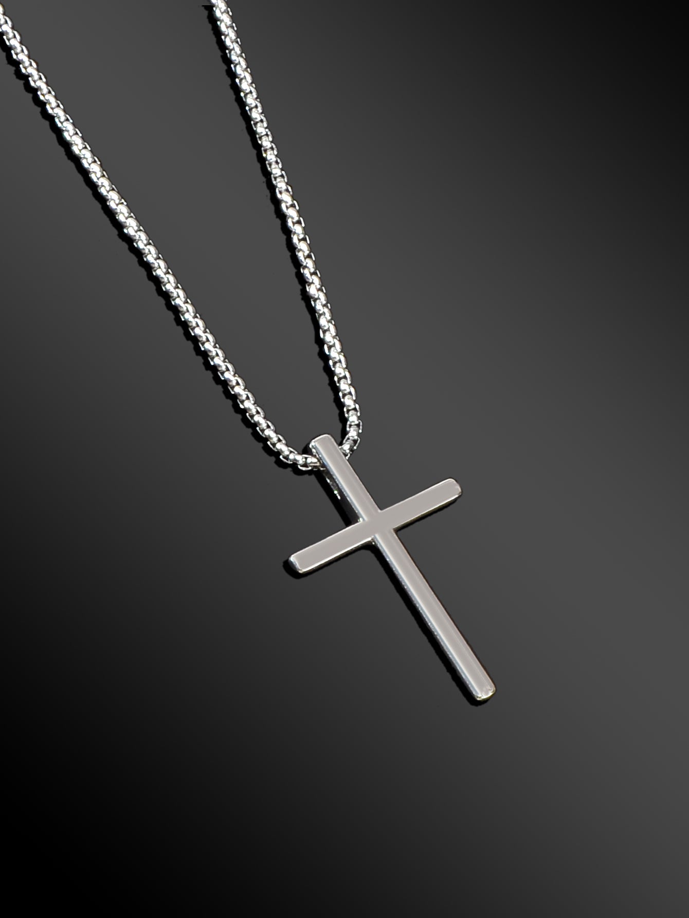 Punk Rock Titanium Steel Silver Long Chain Cross Pendant Necklace for Men Party-3