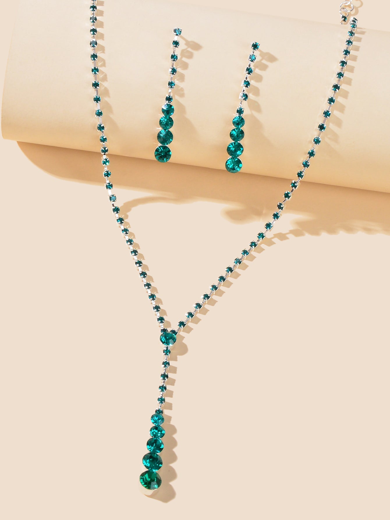 Long Drop Dangle Rhinestone Earrings Necklace Wedding Bridal Party Jewelry Set-3