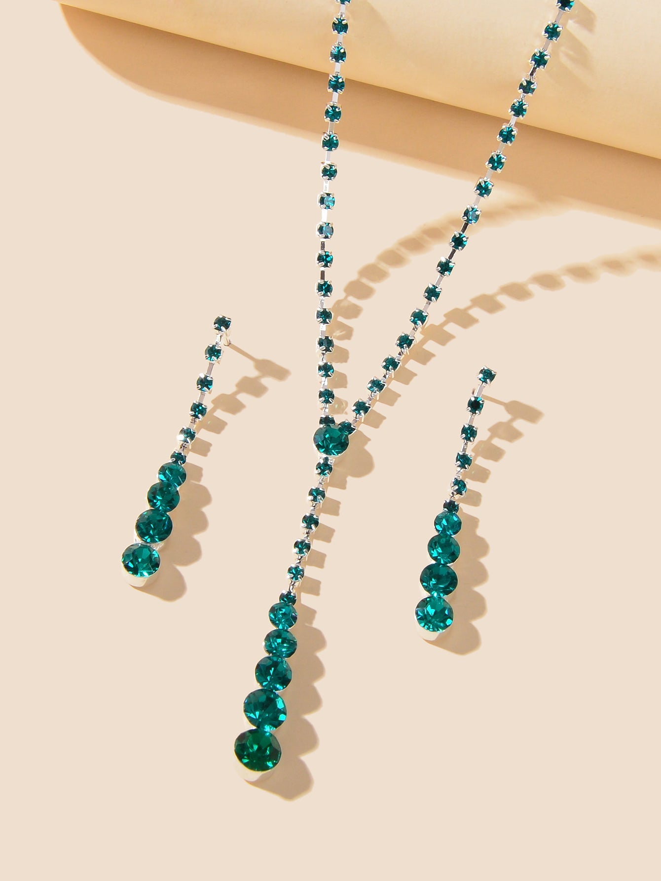 Long Drop Dangle Rhinestone Earrings Necklace Wedding Bridal Party Jewelry Set-4