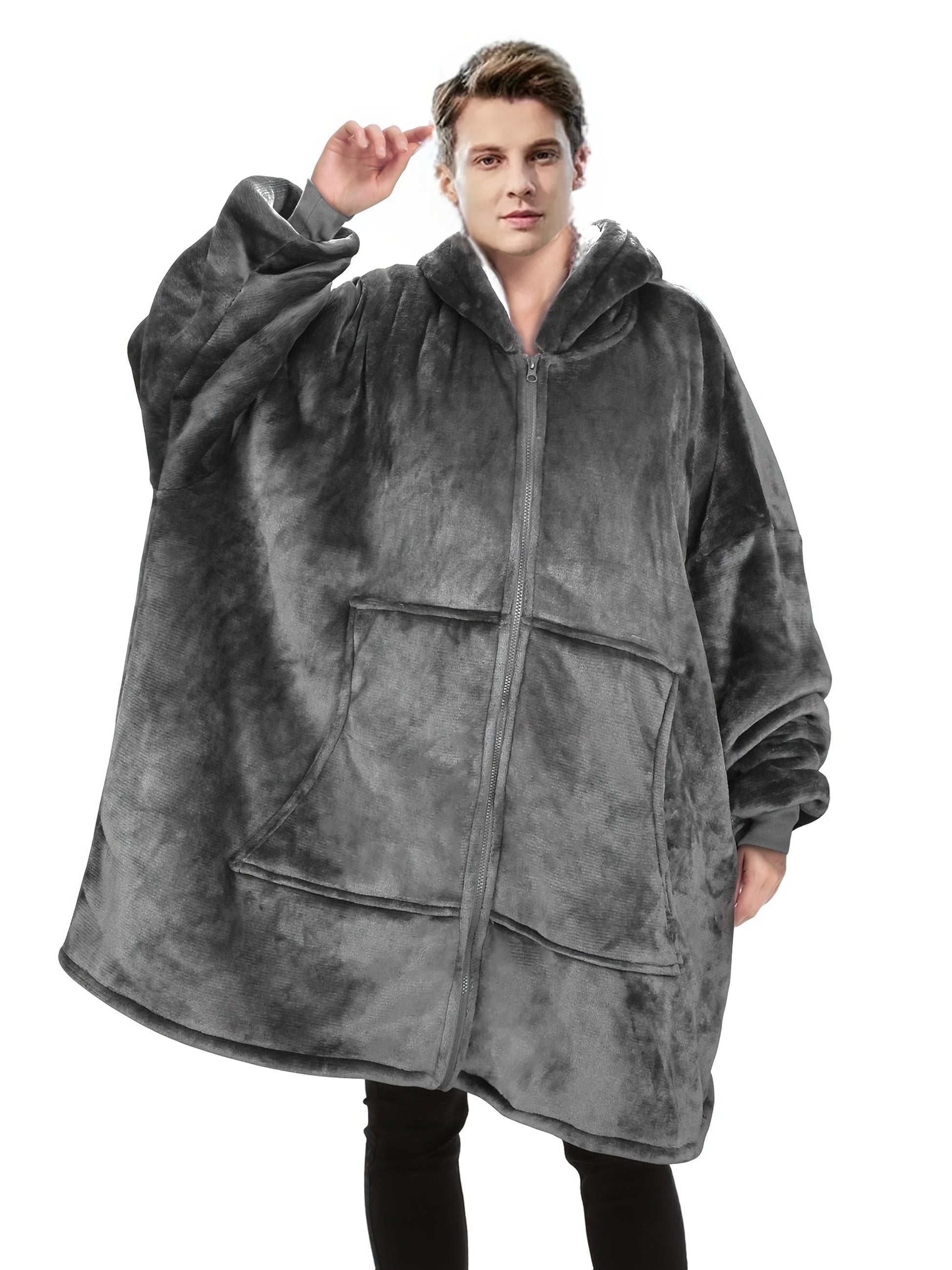 Men's Deep Gray Hooded Zip-Up Jacket-0