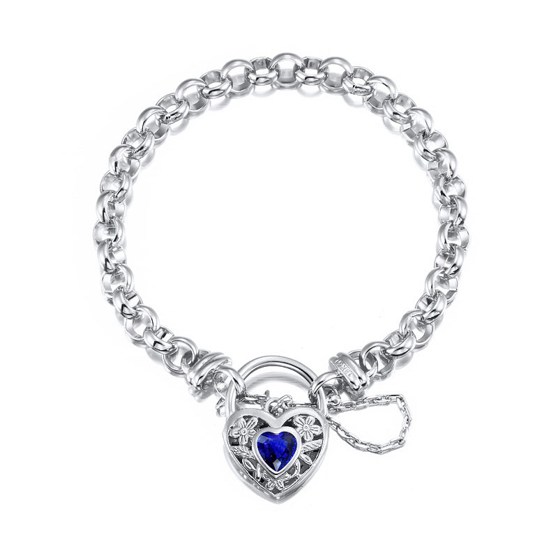 925 Sterling Silver Plated 6mm Belcher Chain Bracelet with a Dark Blue Filigree Locket - USA Made-0