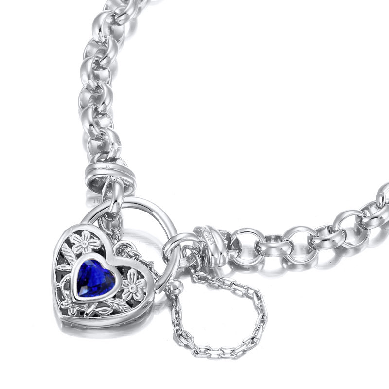 925 Sterling Silver Plated 6mm Belcher Chain Bracelet with a Dark Blue Filigree Locket - USA Made-2