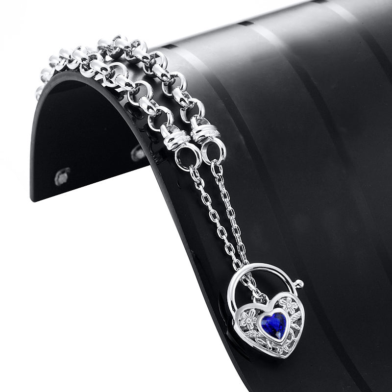 925 Sterling Silver Plated 6mm Belcher Chain Bracelet with a Dark Blue Filigree Locket - USA Made-1
