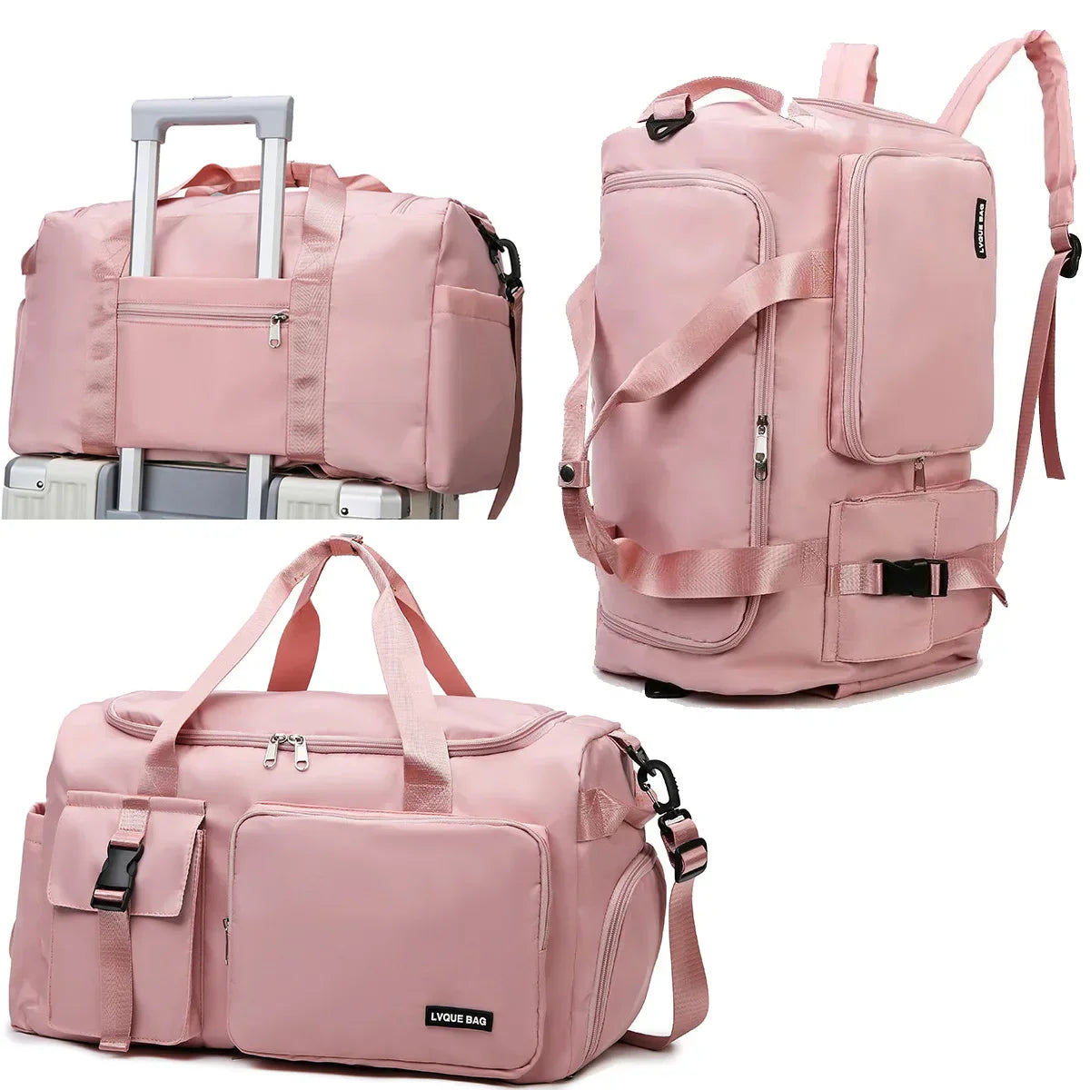 Travel Handbag Dry And Wet Separation Convertible Design Pink-1