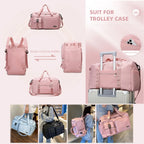 Travel Handbag Dry And Wet Separation Convertible Design Pink-4