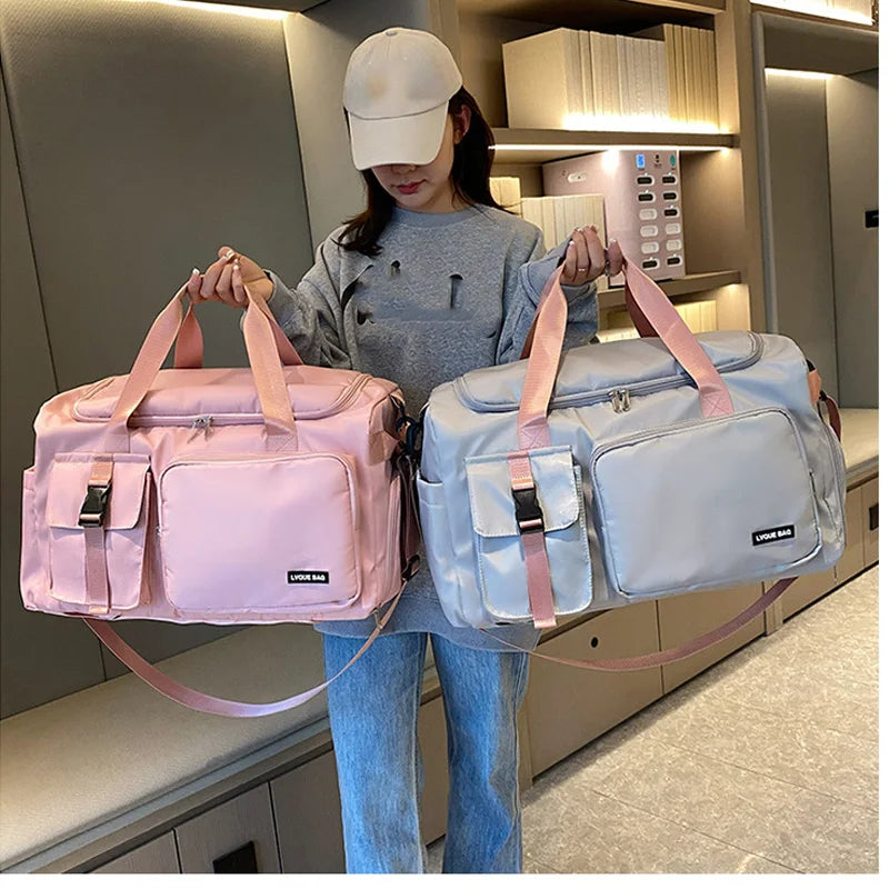Travel Handbag Dry And Wet Separation Convertible Design Pink-2