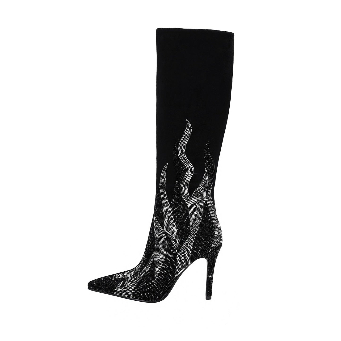 Black and Silver Flaming Hot Knee High Boots-0