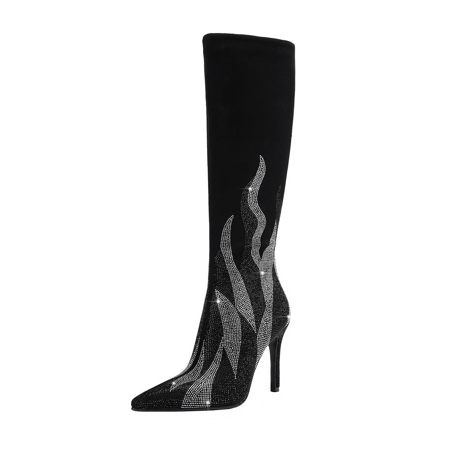 Black and Silver Flaming Hot Knee High Boots-2