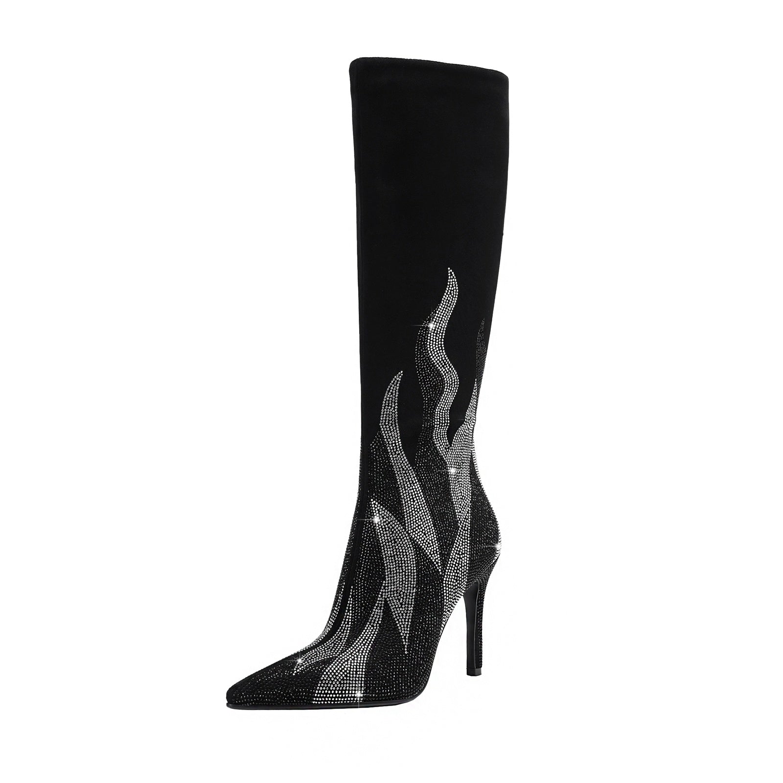 Black and Silver Flaming Hot Knee High Boots-2
