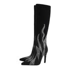 Black and Silver Flaming Hot Knee High Boots-3