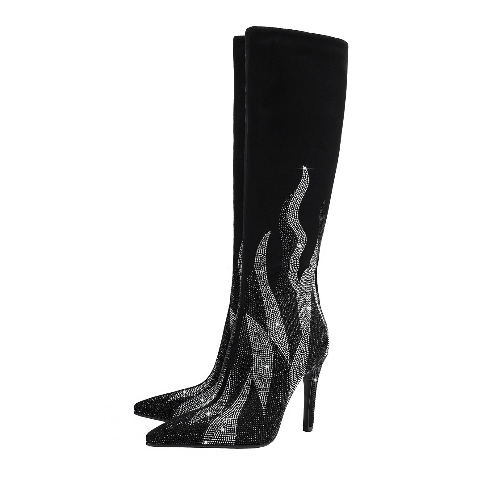 Black and Silver Flaming Hot Knee High Boots-3