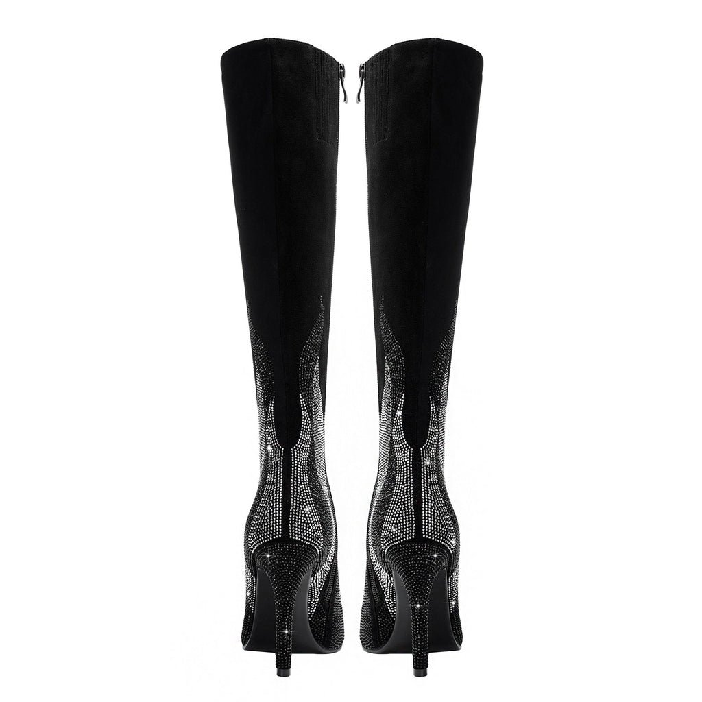 Black and Silver Flaming Hot Knee High Boots-4