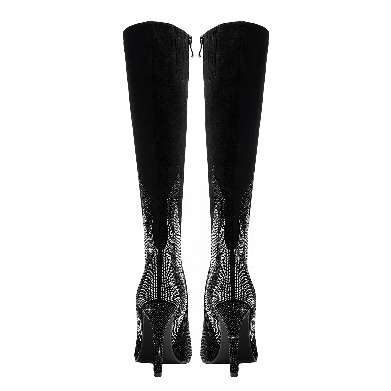 Black and Silver Flaming Hot Knee High Boots-4