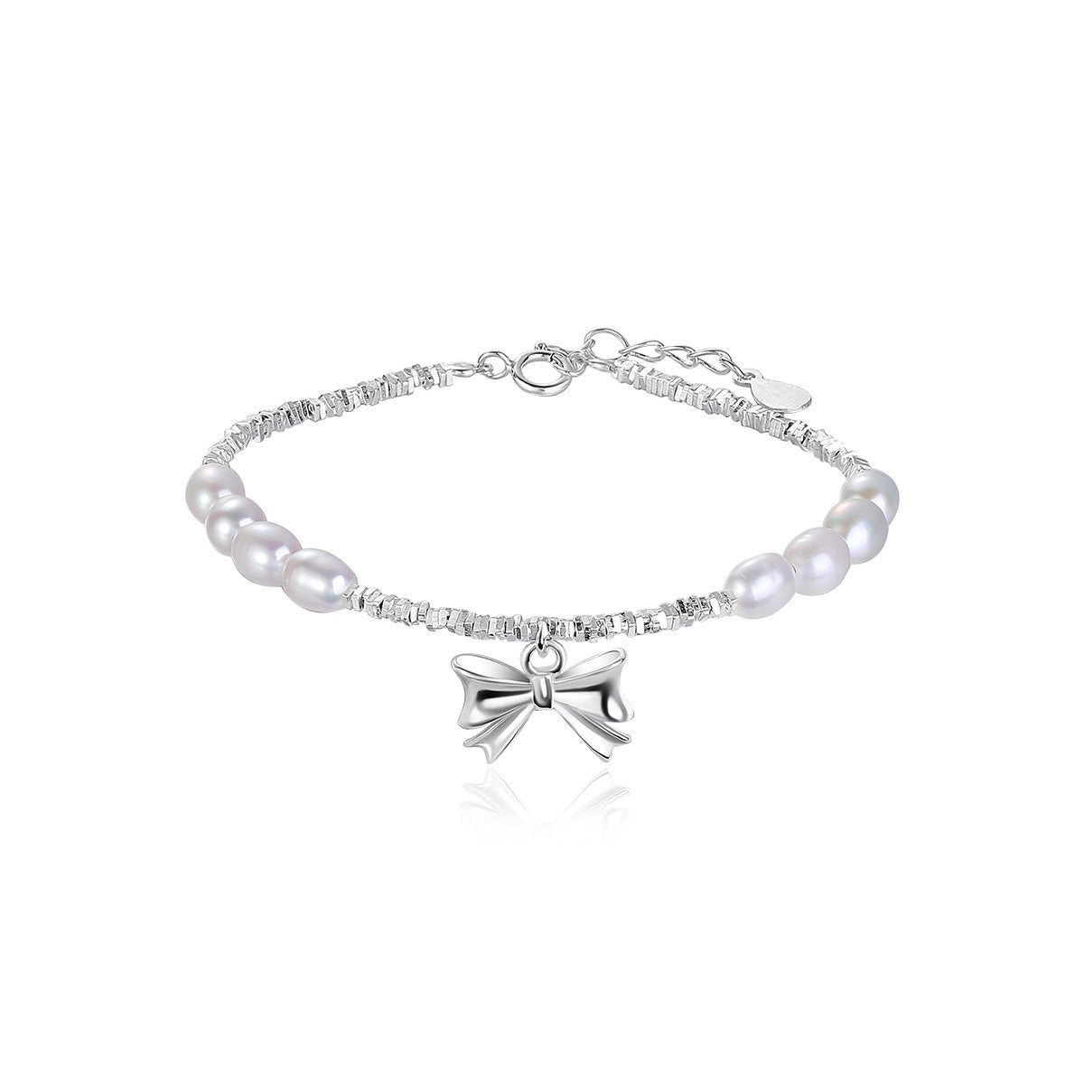 Bow Charm Pearl Silver Bracelet-0