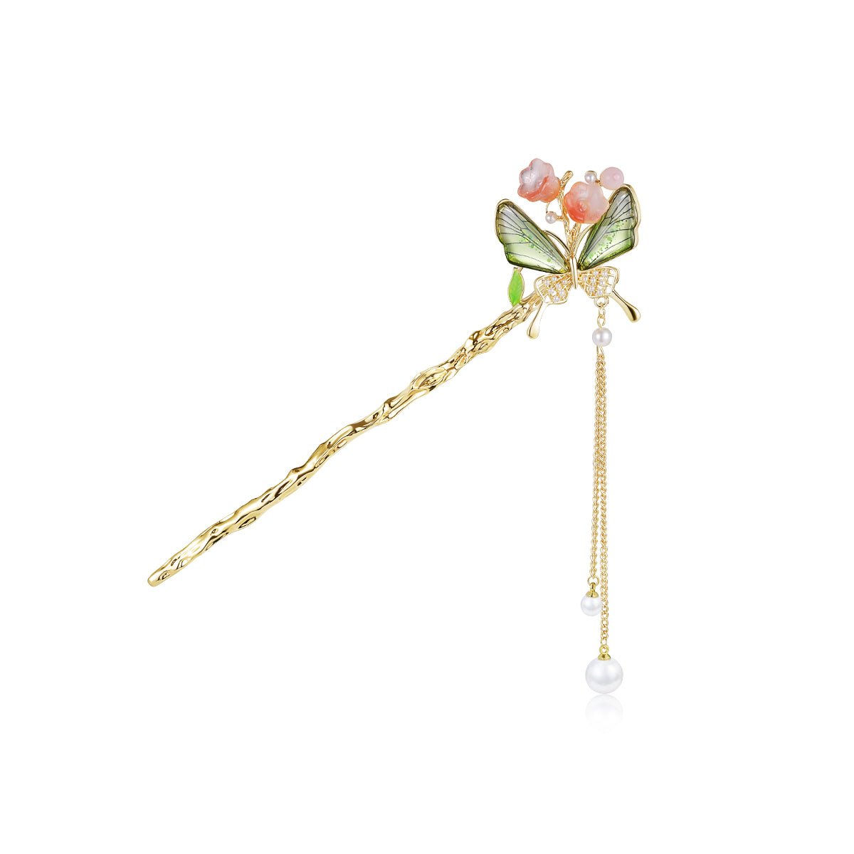 Butterfly Flower Gold Hair Stick-0