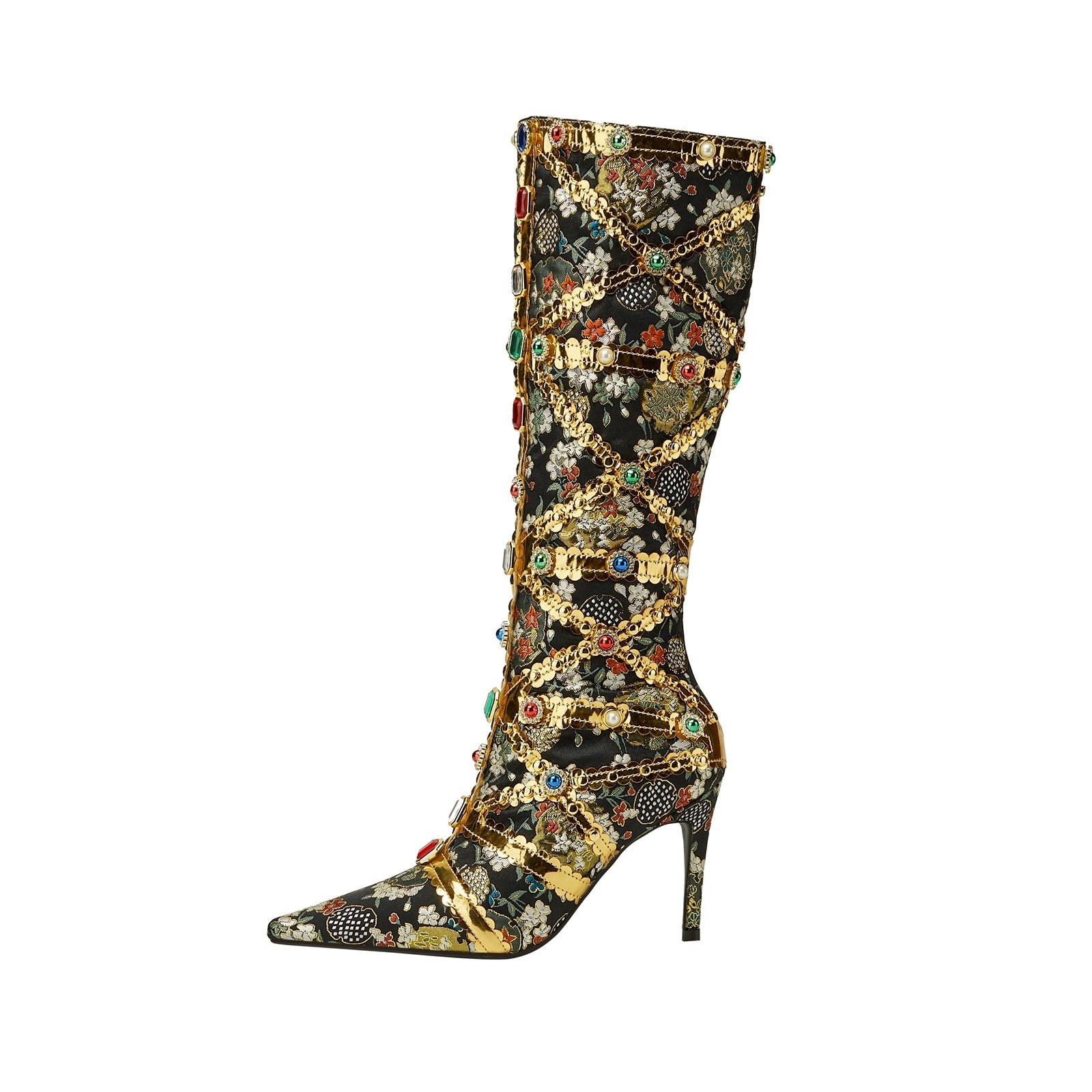 Haute Couture Golden and Crystal Encrusted Knee High Boots-3