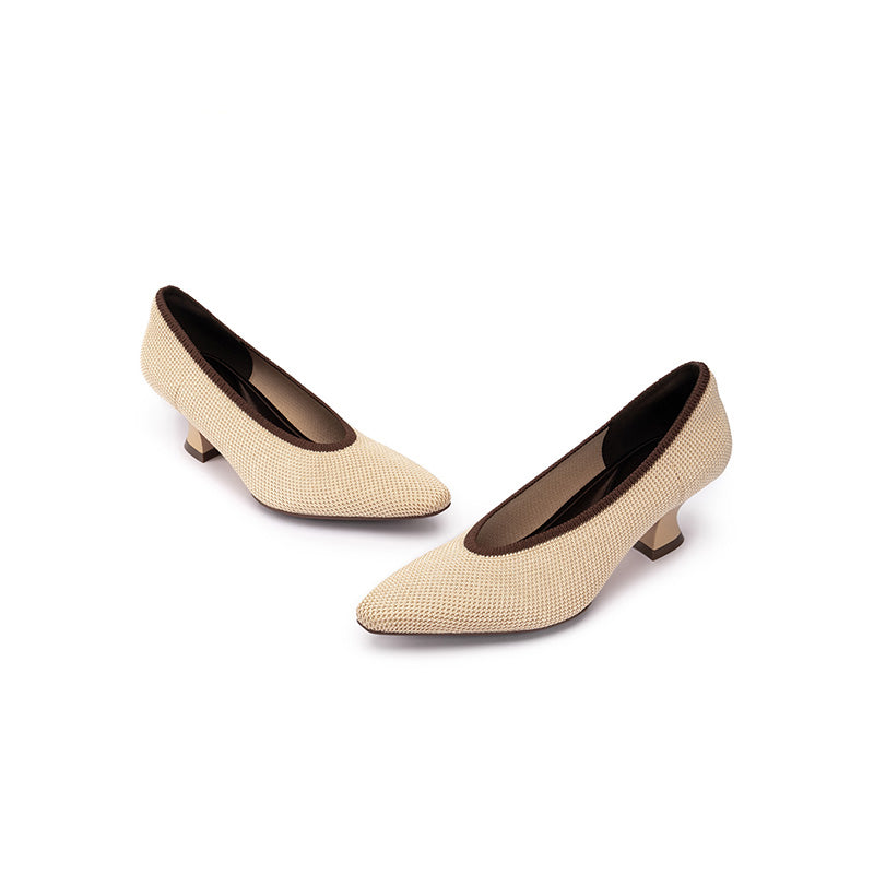 Modish Shallow Slip On Block Heel Pumps for Commuting-2