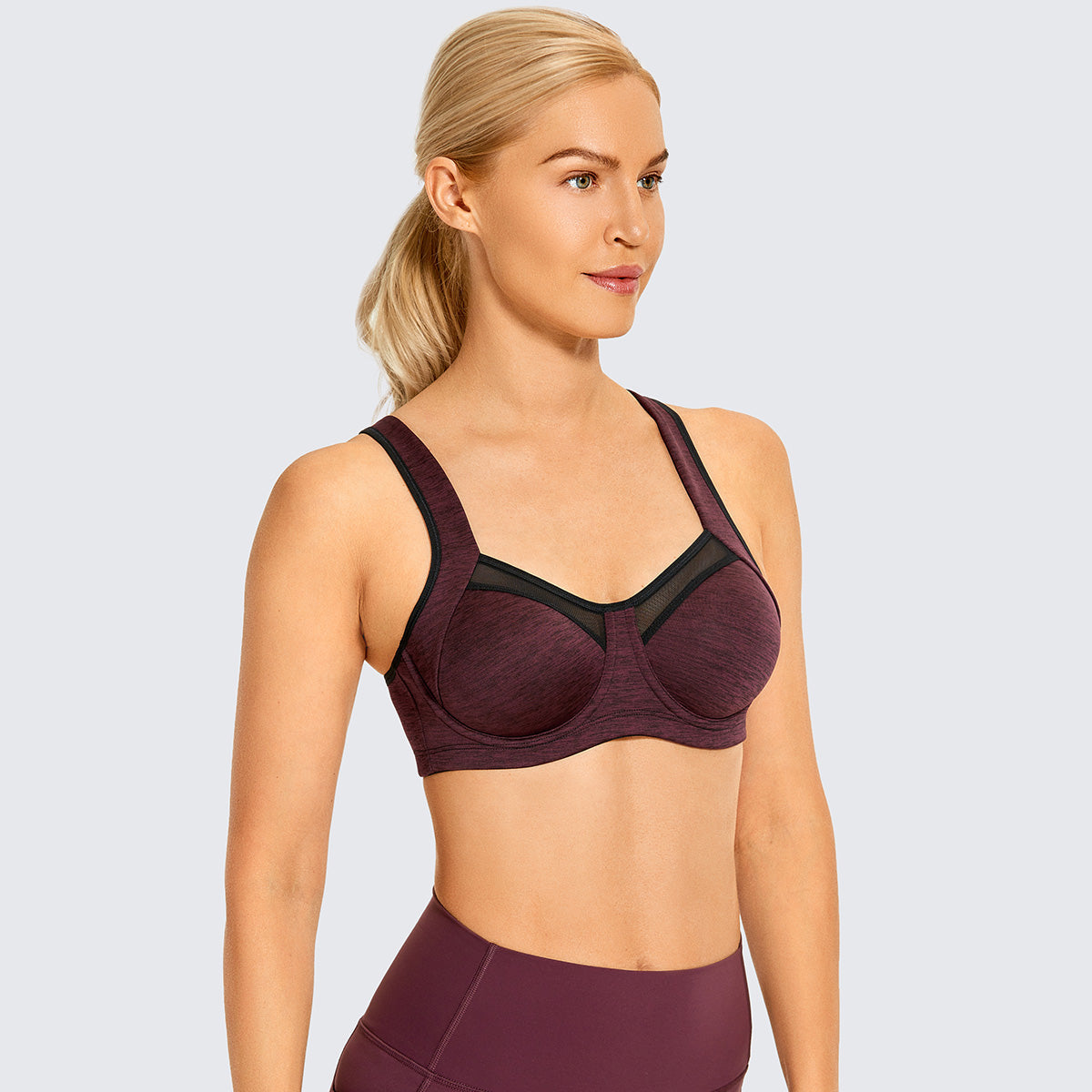 No Bounce High Support Wine Running Bra-1