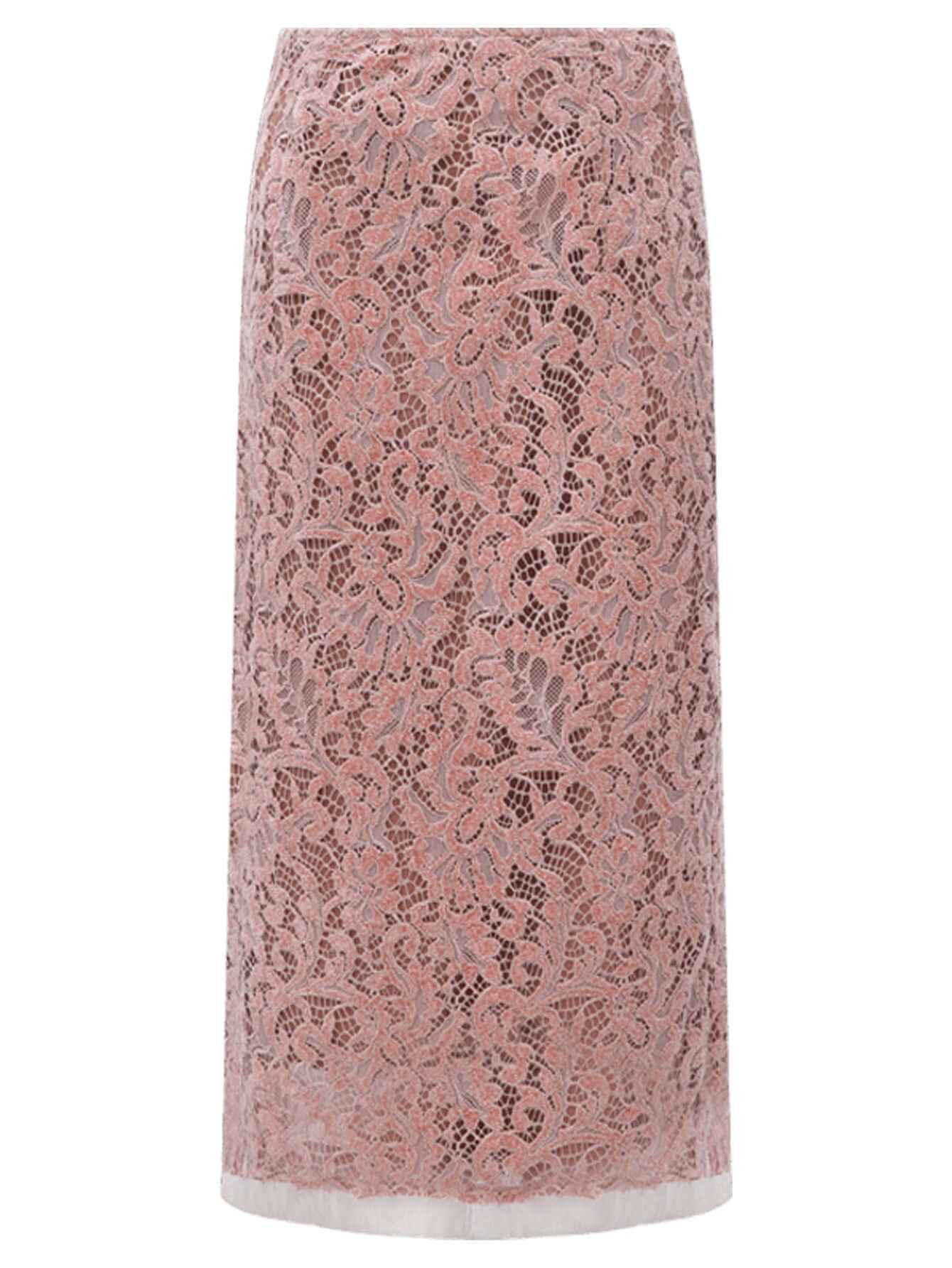 Old Rose Silk Velvet Lace Embroidered Below The Knee Skirt-3