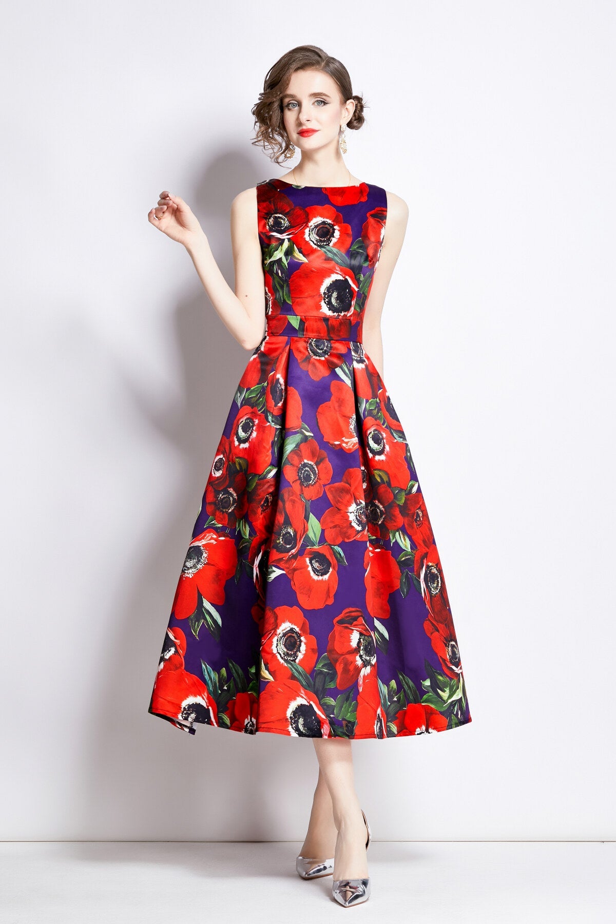 Sleeveless High Waisted Structured Cut A Line Dress-6