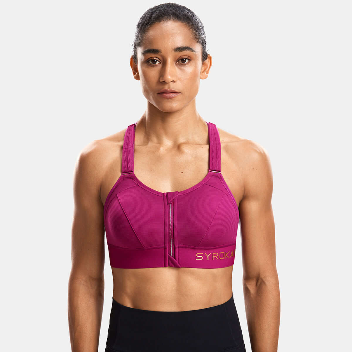 Zip Front Large Padded High Impact Active Bra-0