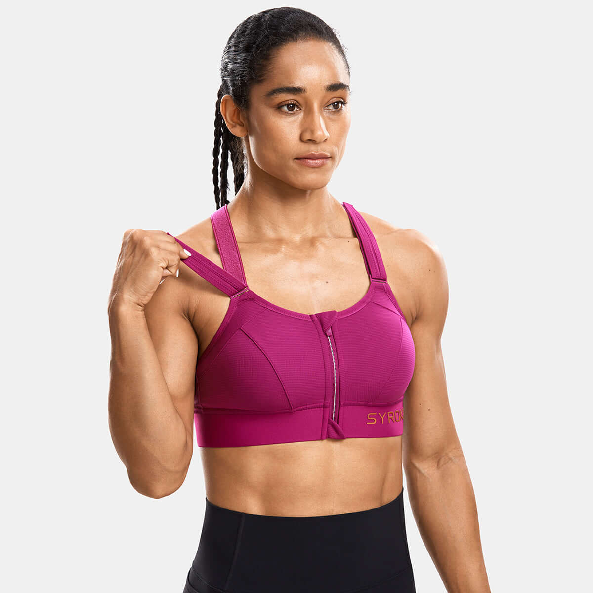 Zip Front Large Padded High Impact Active Bra-1