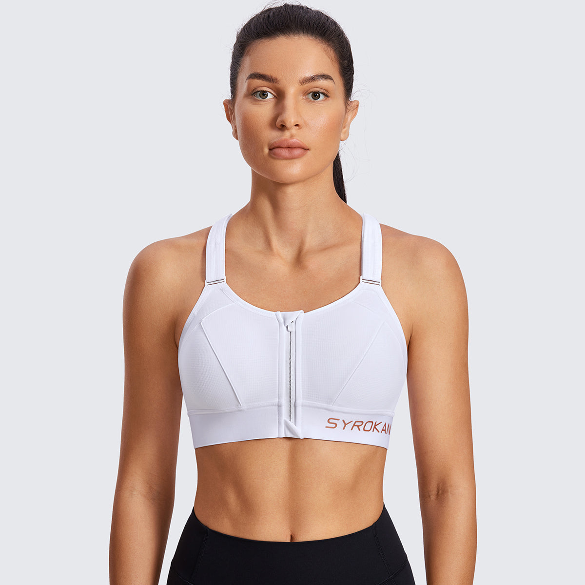 Zip Front Large Padded High Impact Active Bra-4