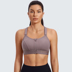 Zip Front Large Padded High Impact Workout Bra-0