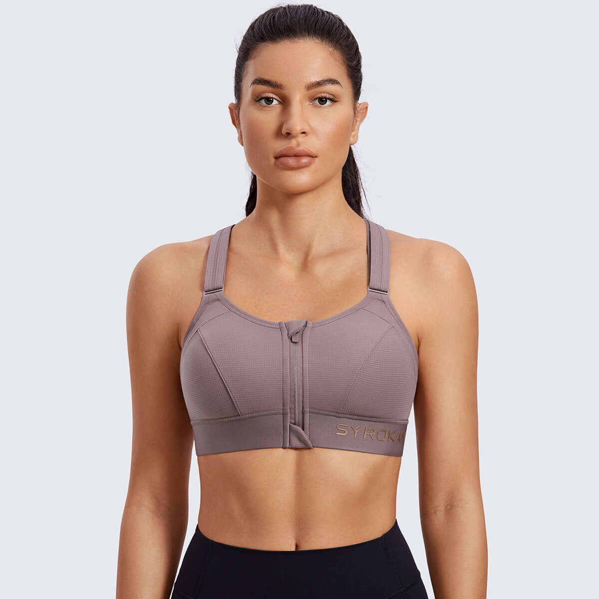 Zip Front Large Padded High Impact Workout Bra-0