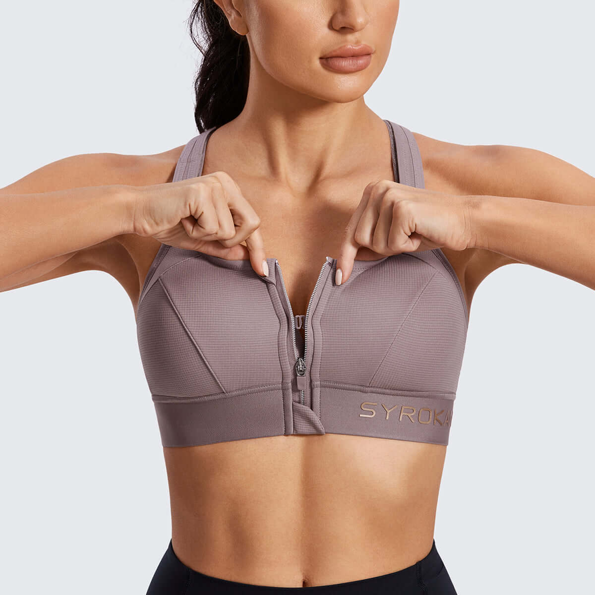Zip Front Large Padded High Impact Workout Bra-2