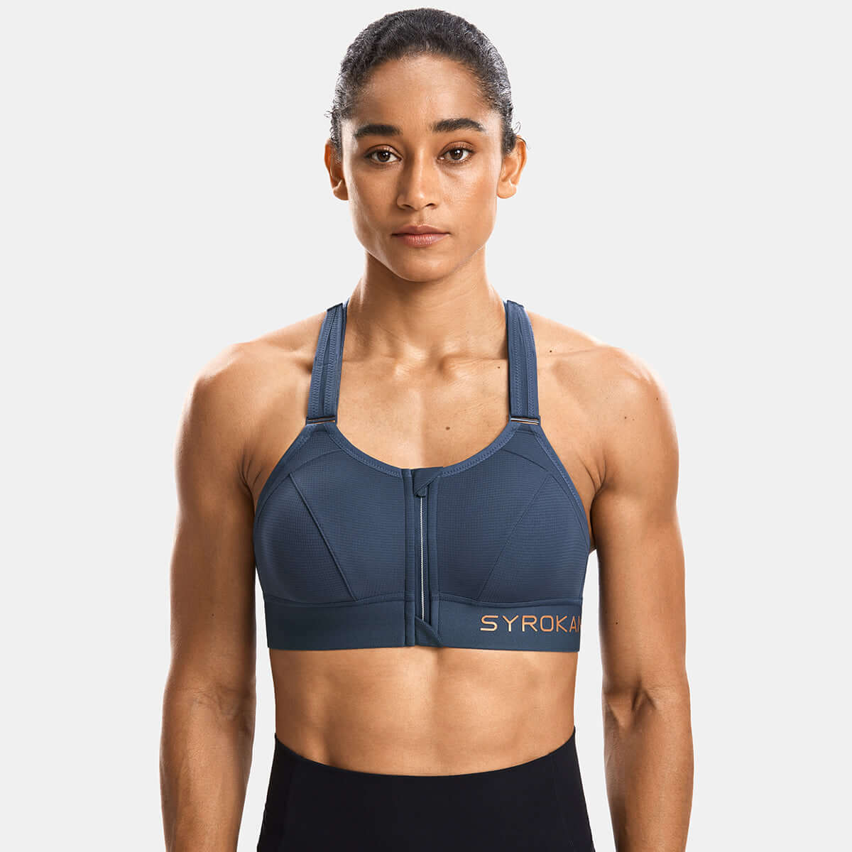 Zip Front Large Padded High Impact Workout Bra-5