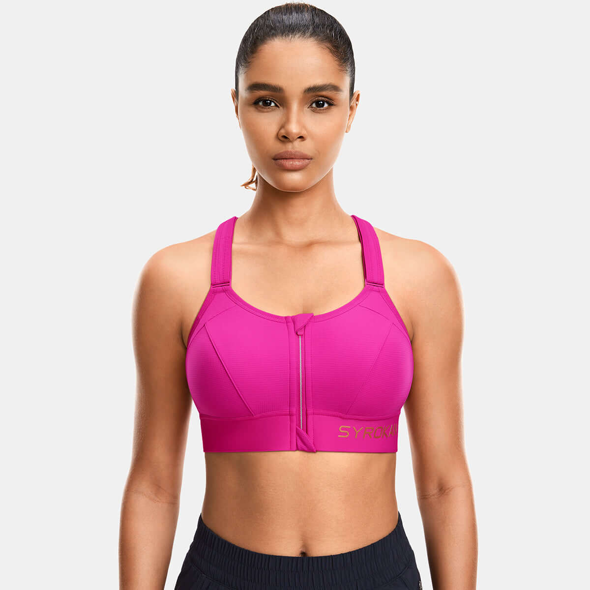 Zip Front Large Padded High Impact Workout Bra-6